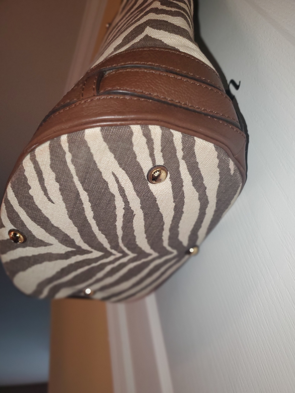 Michael Kors Brown and Cream Zebra-Print Canvas Tote with Leather Trim - Picture 3 of 16